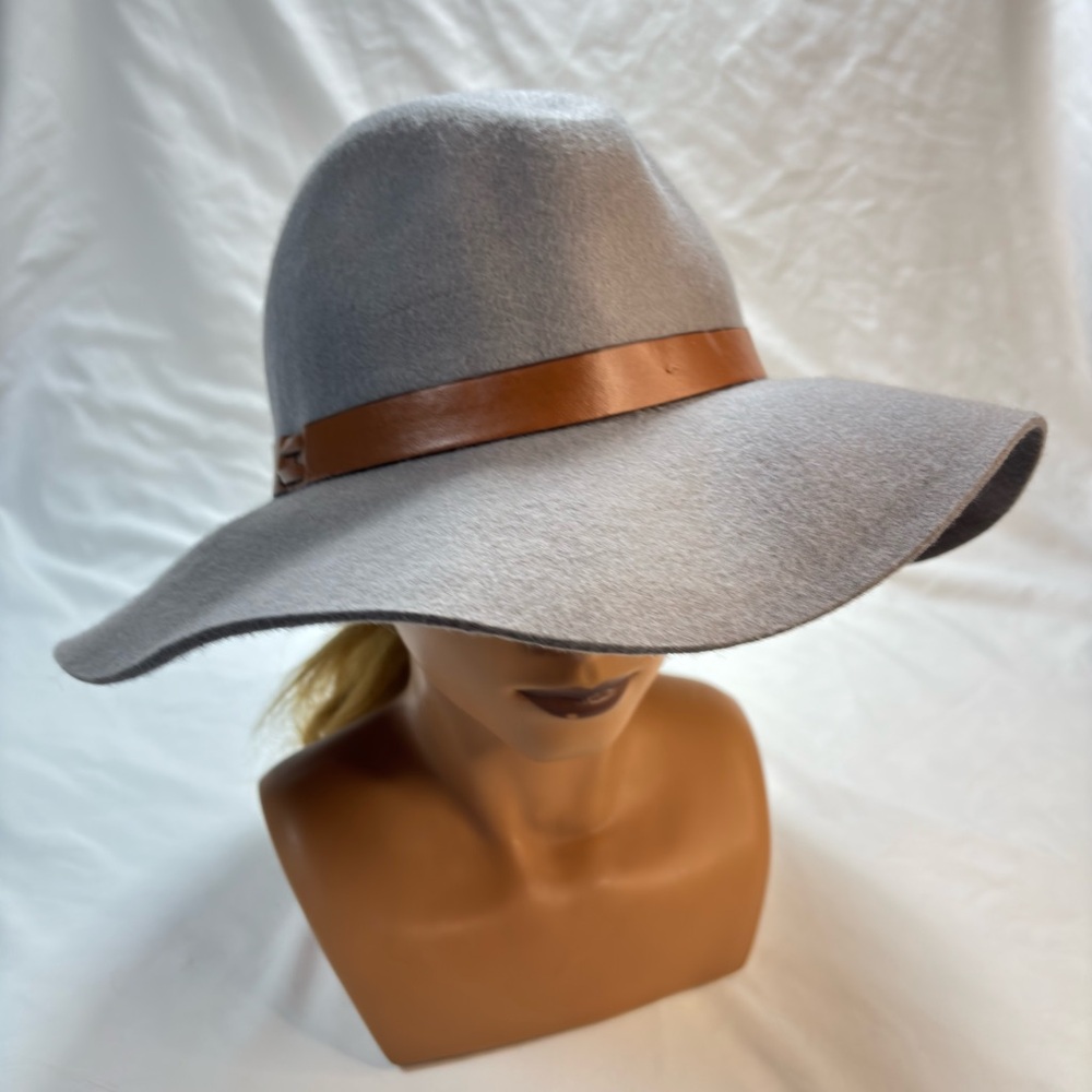 Phase 3 Light Gray 100% Wool Wide Brim Fedora Hat with Brown Band One Size‎